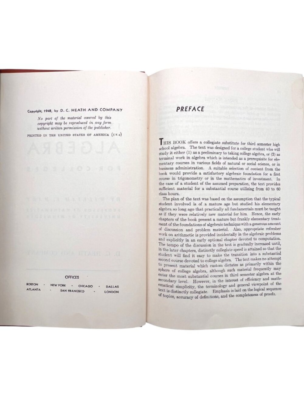 Intermediate Algebra For Colleges By William L. Hart 1948 Hardcover Textbook - Picture 4 of 16